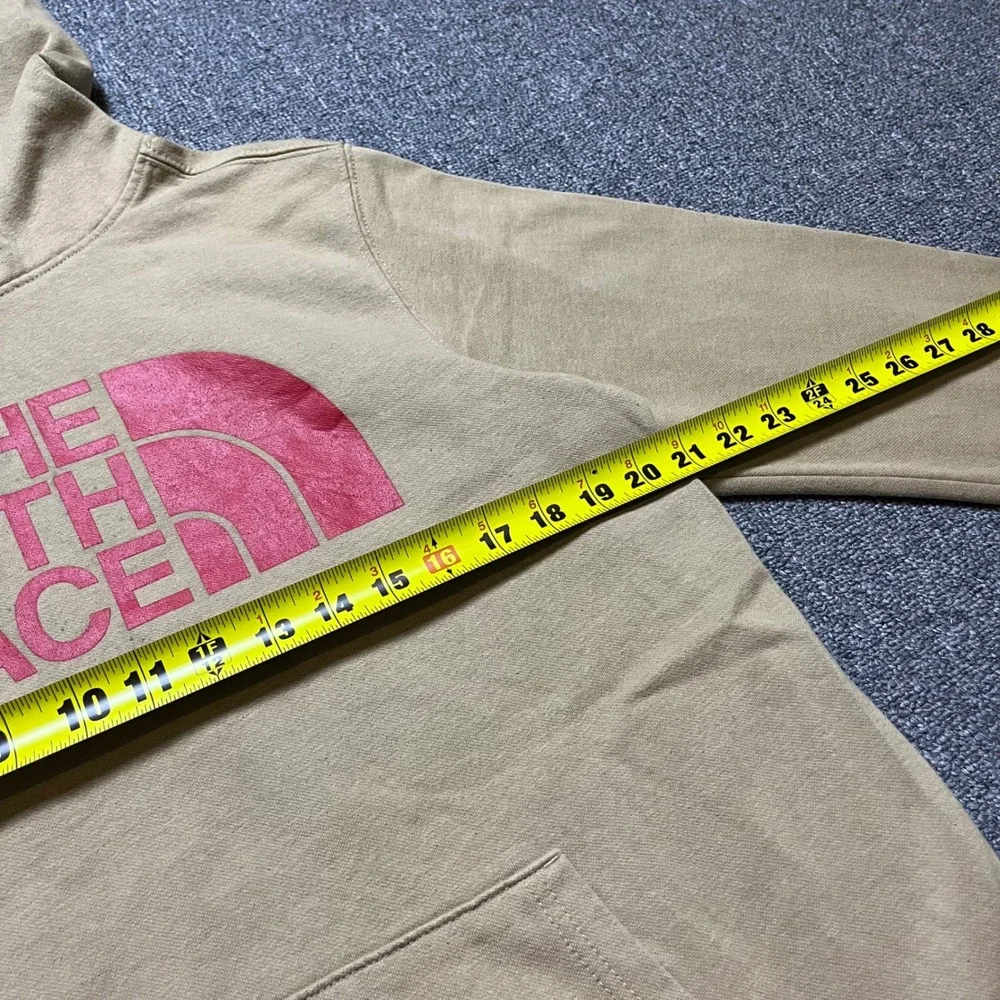 The North Face Hoodie Size Medium Tan Red Logo Pullover Sweatshirt Mens‎